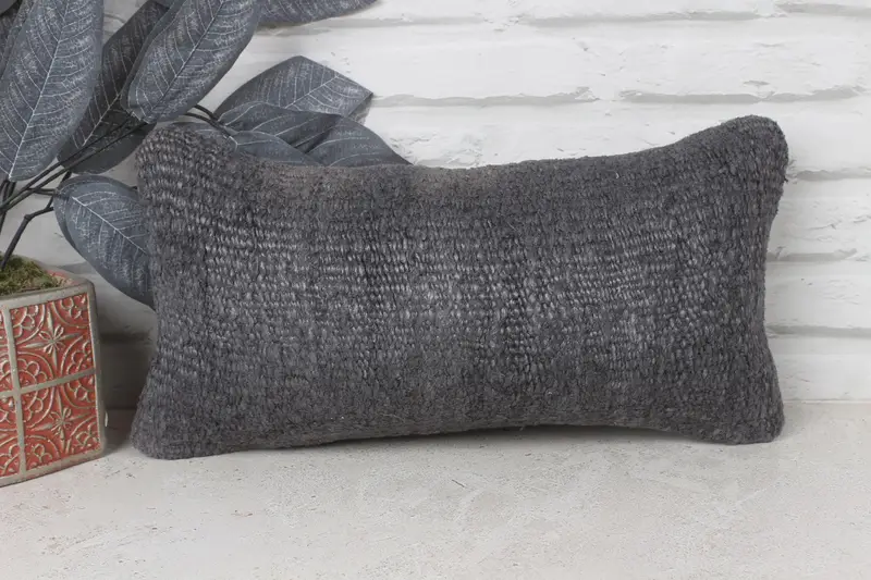 Turkish Kilim Pillow, 8x16 Gray Cushion Cover, Turkish Pillow, Cushion, Ethnical Kilim Rug Pillow, Bed Pillow, Cozy Throw Pillow Case - 1