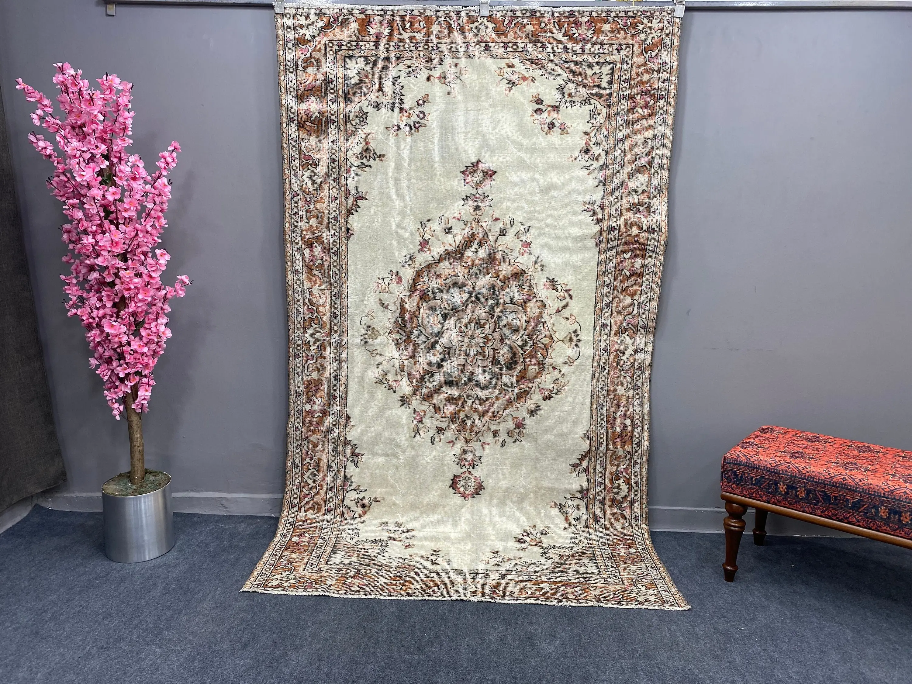 Turkish Vintage Area Rug 4.8x7.9 ft, Brown Red Oriental Rug - 1