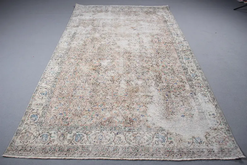 Türk 5.7x9.9 ft Halı, Büyük Vintage Halı, Mavi Bordürlü Yün Halı - 1