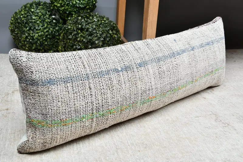 Kilim Pillow Cover, Vintage Kilim Throw Pillow, Pillow for Sofa, 12x36 White Pillow Case, Pillow Sham, Farmhouse Pillow Cover - 7