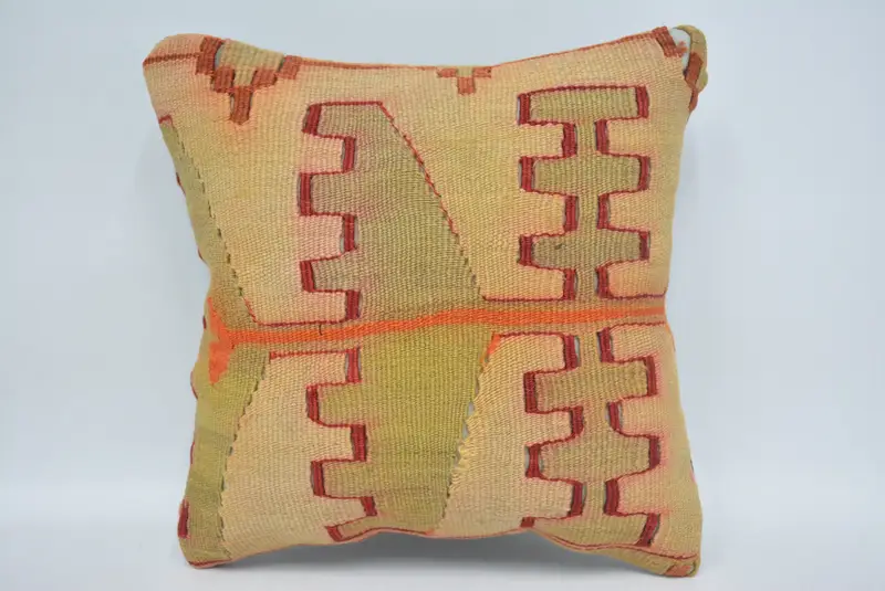 Accent Pillow Sham, Boho Pillow, Pillow Cover, 12x12 Beige Cushion Case, Turkish Corner Pillow, Vintage Kilim Pillow, Gift Pillow - 1