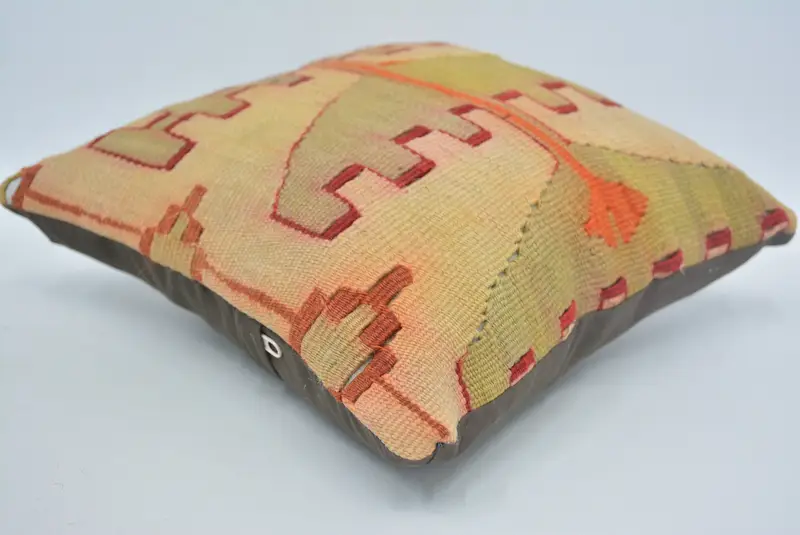 Accent Pillow Sham, Boho Pillow, Pillow Cover, 12x12 Beige Cushion Case, Turkish Corner Pillow, Vintage Kilim Pillow, Gift Pillow - 6
