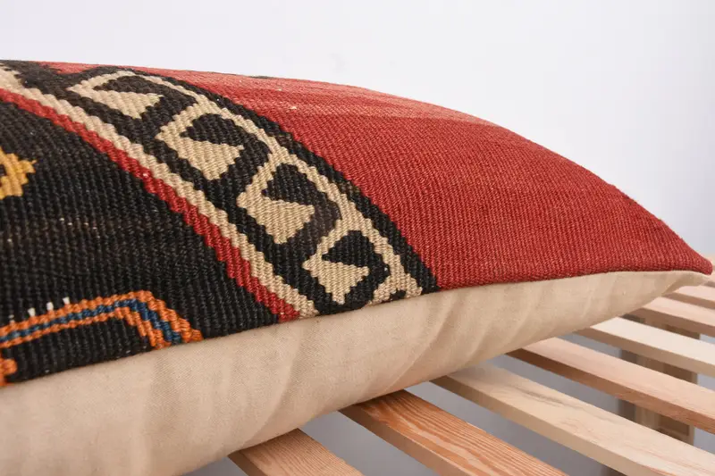 Boho Pillow, Turkish Pillow, Bolster Cushion, 16x43 Red Pillow Case, Handwoven Cushion, Cushion, Antique Pillows, Bed Pillow Case - 7