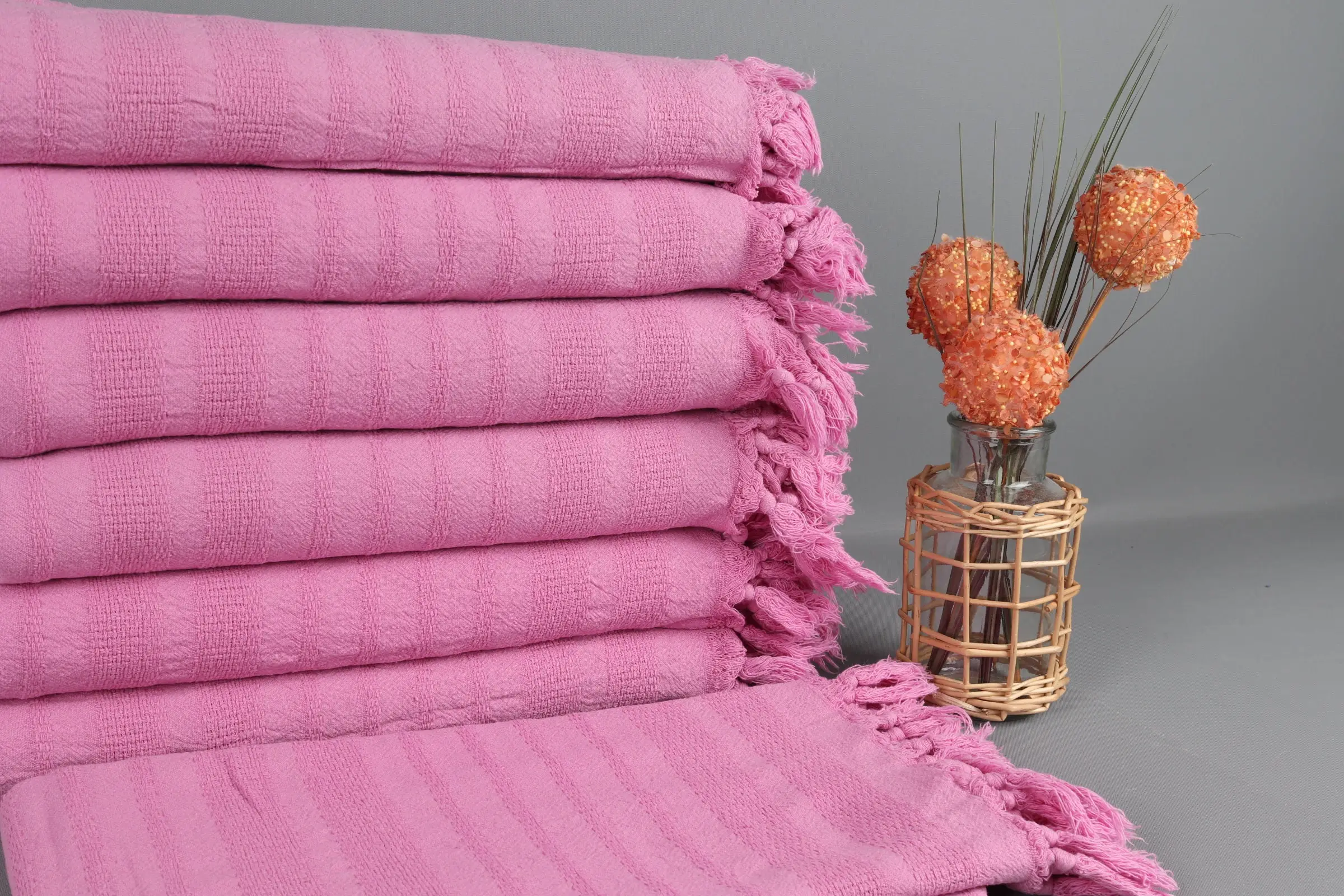 Turkish Beach Towel Pink Stonewashed, Organic Cotton, 36x67 Inches - 1