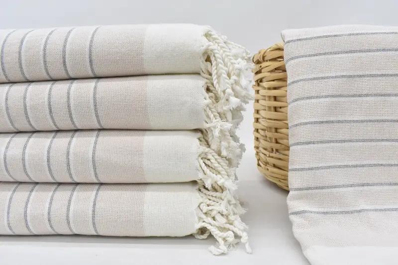 Travel Towel Powder Pink Striped Terry Towel, Handmade Gift, 67x40 Inches