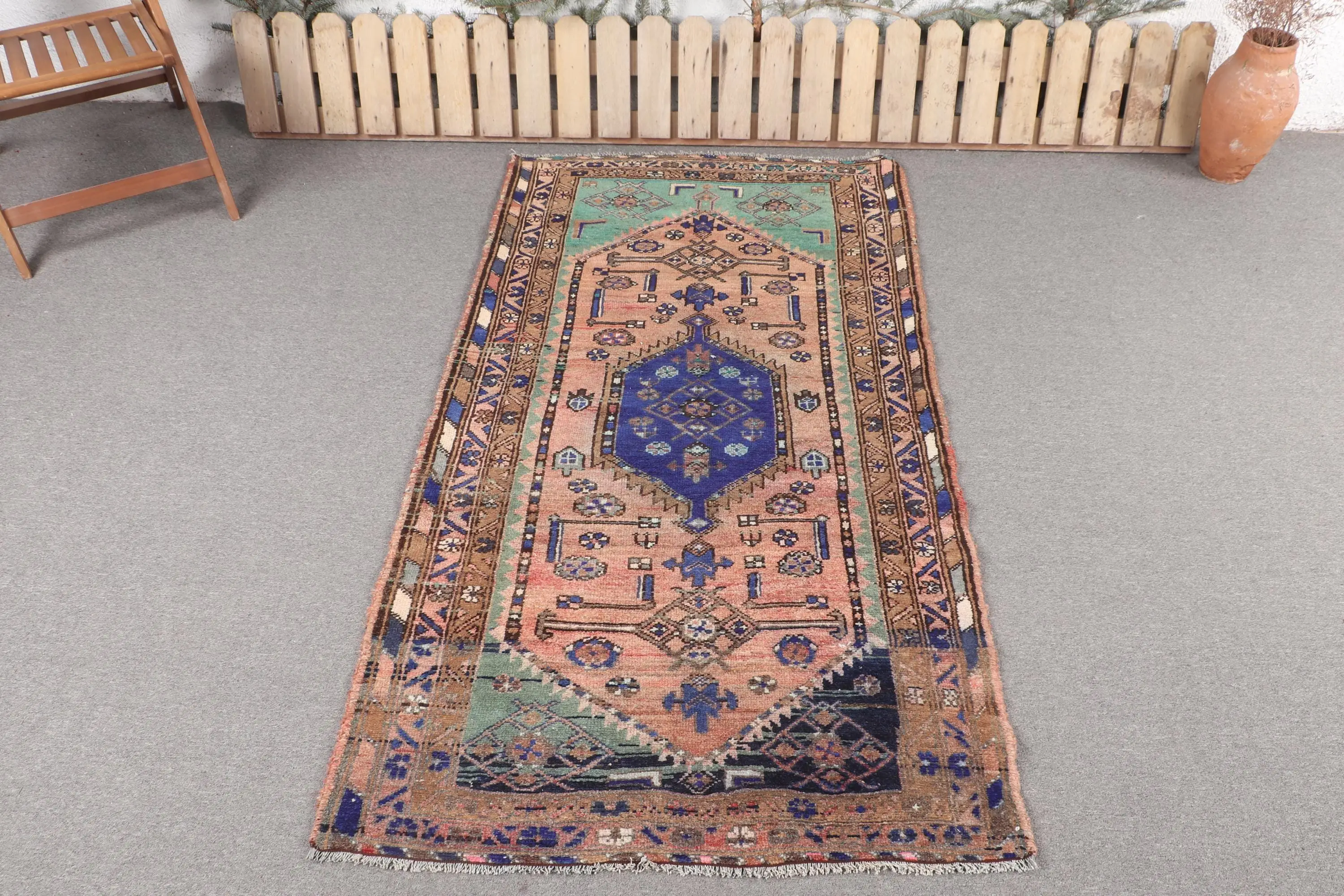 Vintage Türk Halısı, 3.4x6.5 ft Accent Halı, Mavi Ombré Halı - 1