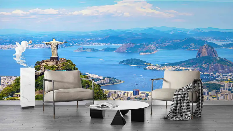 View Wall Stickers, 3D Wall Art, Jesus Statue And Brasil Landscape Paper Art, Cityscape Wall Print, Christ Paper Art, Modern Wall Decal, - 3
