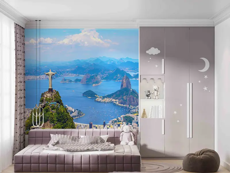View Wall Stickers, 3D Wall Art, Jesus Statue And Brasil Landscape Paper Art, Cityscape Wall Print, Christ Paper Art, Modern Wall Decal, - 1