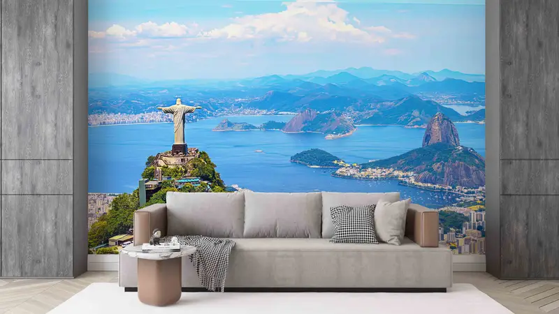 View Wall Stickers, 3D Wall Art, Jesus Statue And Brasil Landscape Paper Art, Cityscape Wall Print, Christ Paper Art, Modern Wall Decal, - 4