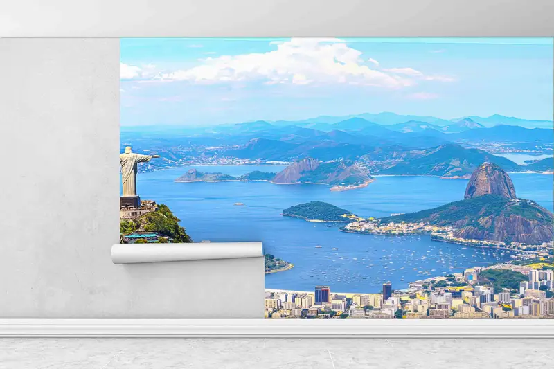 View Wall Stickers, 3D Wall Art, Jesus Statue And Brasil Landscape Paper Art, Cityscape Wall Print, Christ Paper Art, Modern Wall Decal, - 5