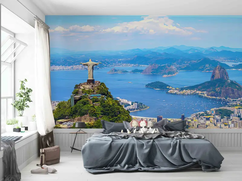 View Wall Stickers, 3D Wall Art, Jesus Statue And Brasil Landscape Paper Art, Cityscape Wall Print, Christ Paper Art, Modern Wall Decal, - 2