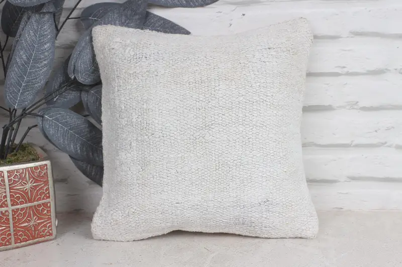 Outdoor Cushion Case, Boho Pillow Sham Cover, Pillow, Meditation Pillow Case, Kilim Pillow Cover, 12x12 Beige Pillow Case, Handmade Kilim Cushion - 1