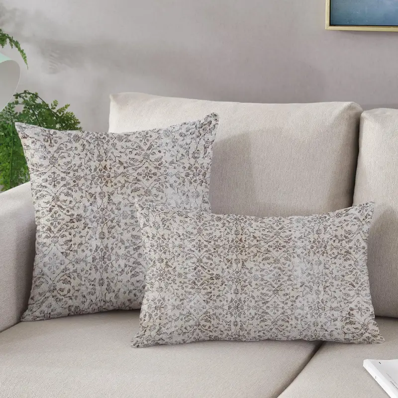 Beige Ethnic Farmhouse Printed Pillow: Organic Cotton Comfort