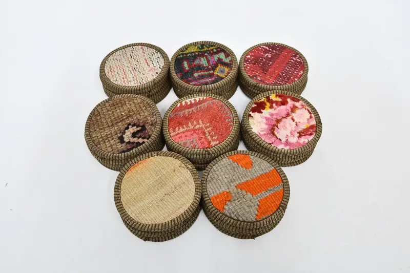 Juego de posavasos redondos con estampado bohemio, posavasos de alfombra duraderos