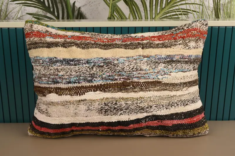 Vintage Moroccan Beige Cushion Cover, Striped Wool Home Decor Birthday Gift Pillow Sham - 1