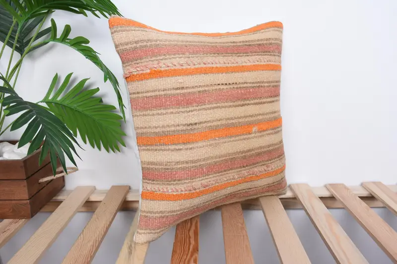16x16 Pink Pillow Cover, Antique Pillows, Yoga Pillow Sham, Pillow Sham, Rustic Cushion, Vintage Kilim Throw Pillow, Pillow for Sofa - 4