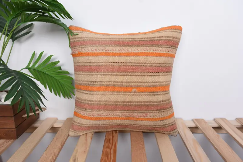 16x16 Pink Pillow Cover, Antique Pillows, Yoga Pillow Sham, Pillow Sham, Rustic Cushion, Vintage Kilim Throw Pillow, Pillow for Sofa - 1