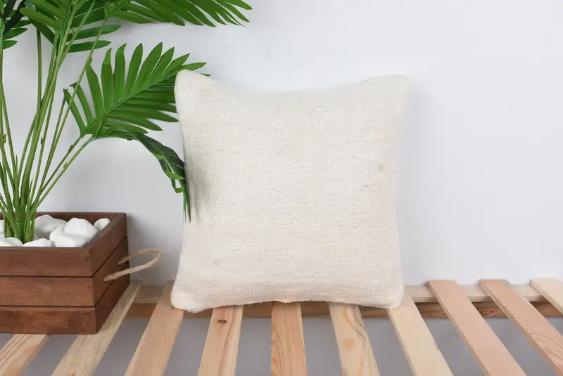 Interior Designer Pillow, Vintage Kilim Pillow, 14x14 White Pillow Sham, Cushion Case, Tribal Cushion, Bed Pillow Sham, Boho Pillow Sham Cover - 1