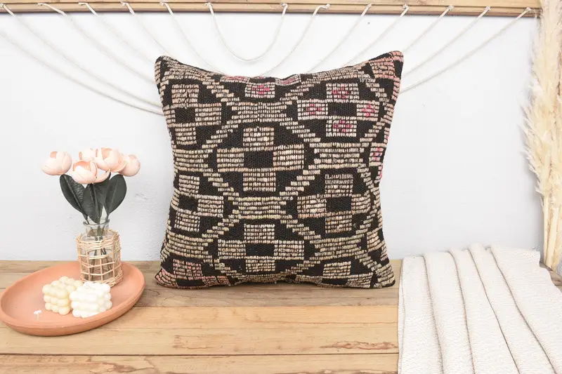 24x24 Pink Pillow Case, Kilim Pillow, Wool Kilim Pillow Pillow Cover, Gift Pillow, Aztec Cushion, Cushion Cover, Boho Pillow - 2
