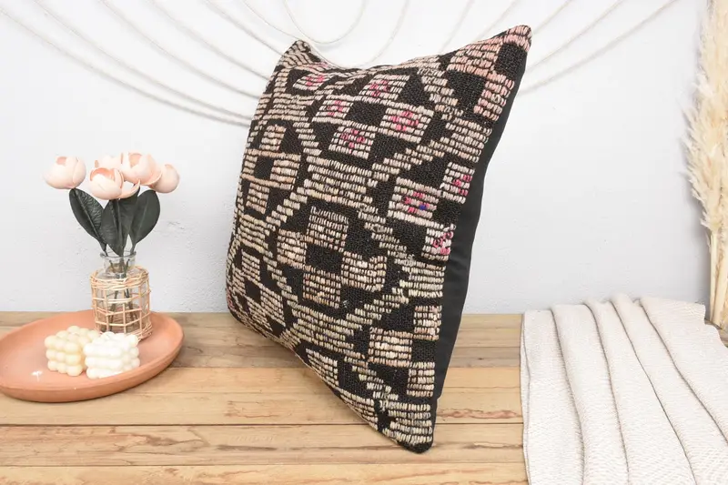 24x24 Pink Pillow Case, Kilim Pillow, Wool Kilim Pillow Pillow Cover, Gift Pillow, Aztec Cushion, Cushion Cover, Boho Pillow - 4