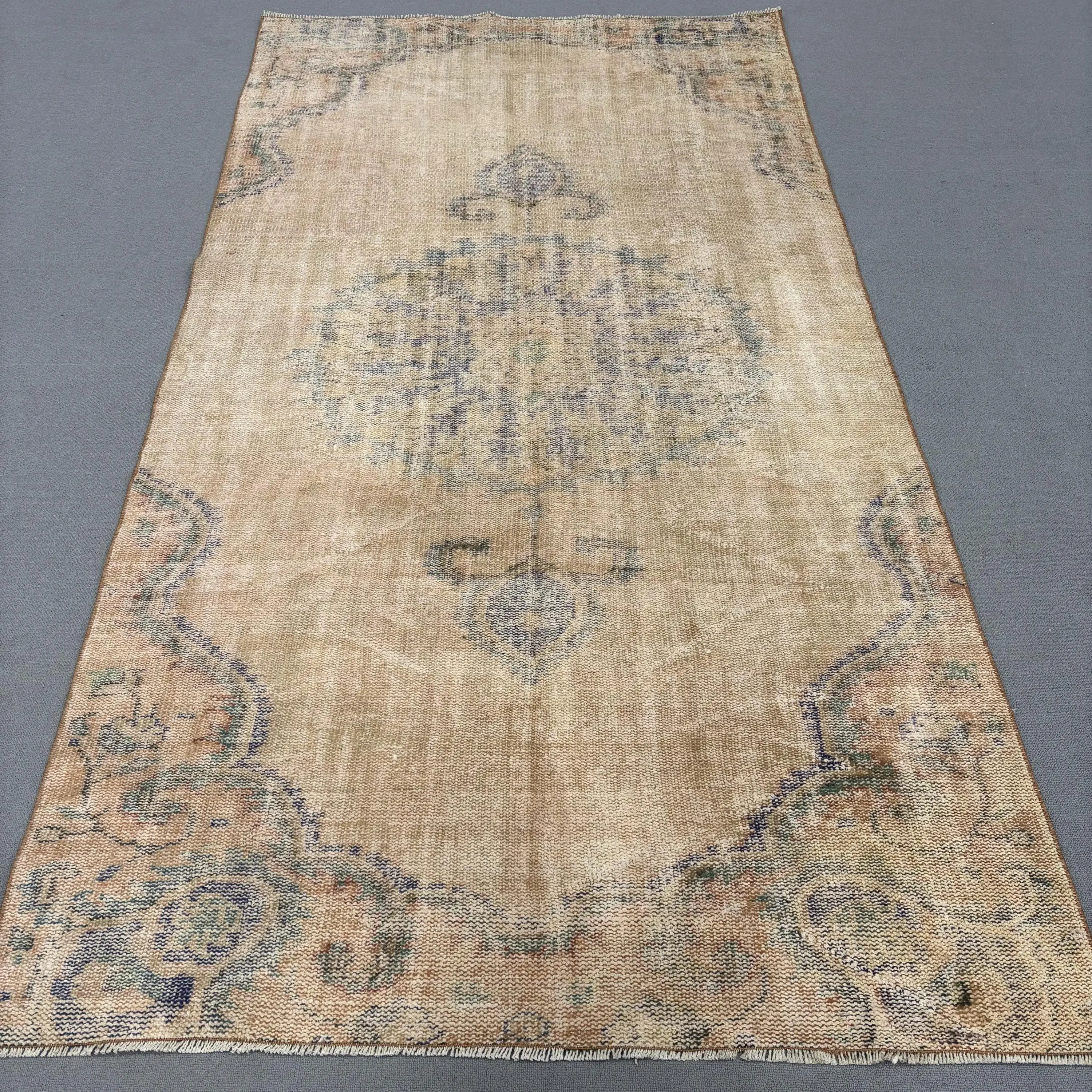 Turkish Area Rug 4.5x8.6 ft (137x263 cm), Vintage Brown Abstract Rug - 1