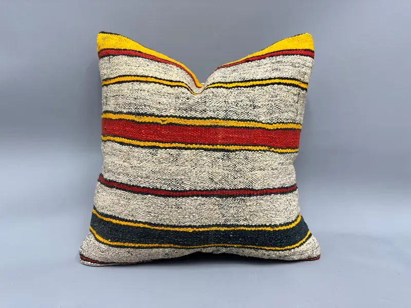Turkish Corner Pillow Cover, Pillow for Sofa, Throw Kilim Pillow, 18x18 White Cushion Case, Interior Designer Pillow, Cushion - 1