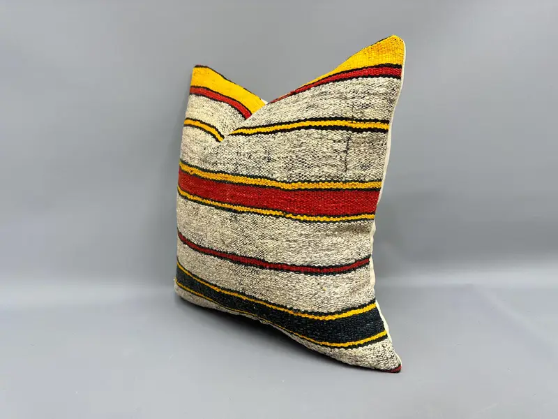 Turkish Corner Pillow Cover, Pillow for Sofa, Throw Kilim Pillow, 18x18 White Cushion Case, Interior Designer Pillow, Cushion - 3