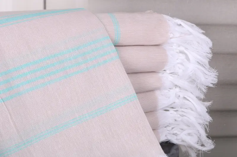 Custom Wedding Gifts Beige-Petrol Green Cotton Towel, Bath Towel, 40x71 Inches