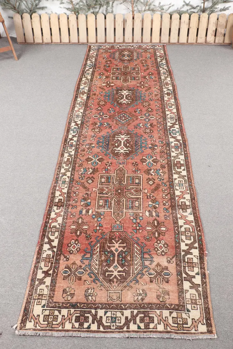 ハンドメイド モロッコ ラグ、3.2x10.3 フィート オレンジ & ブルー