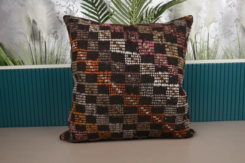 Orange & Braun besticktes Southwestern Wurfkissen, Vintage Kissen