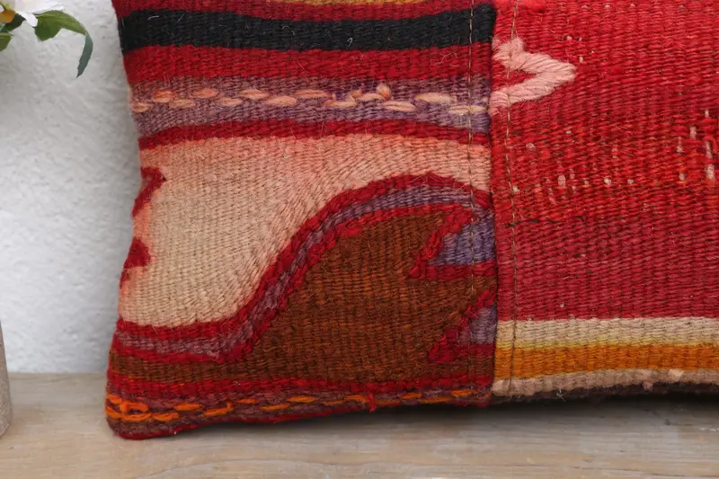 Pillow Cover, Ethnic Pillow, Muted Pillow, Kilim Cushion Sham, Vintage Pillow, 8x16 Red Pillow Cover, Kilim Pillow Cover, Garden Pillow Case - 3