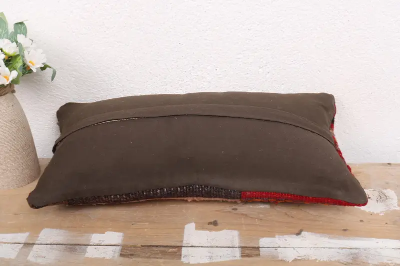 Pillow Cover, Ethnic Pillow, Muted Pillow, Kilim Cushion Sham, Vintage Pillow, 8x16 Red Pillow Cover, Kilim Pillow Cover, Garden Pillow Case - 7