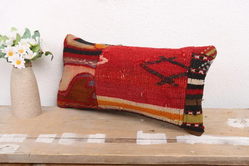 Pillow Cover, Ethnic Pillow, Muted Pillow, Kilim Cushion Sham, Vintage Pillow, 8x16 Red Pillow Cover, Kilim Pillow Cover, Garden Pillow Case - 4