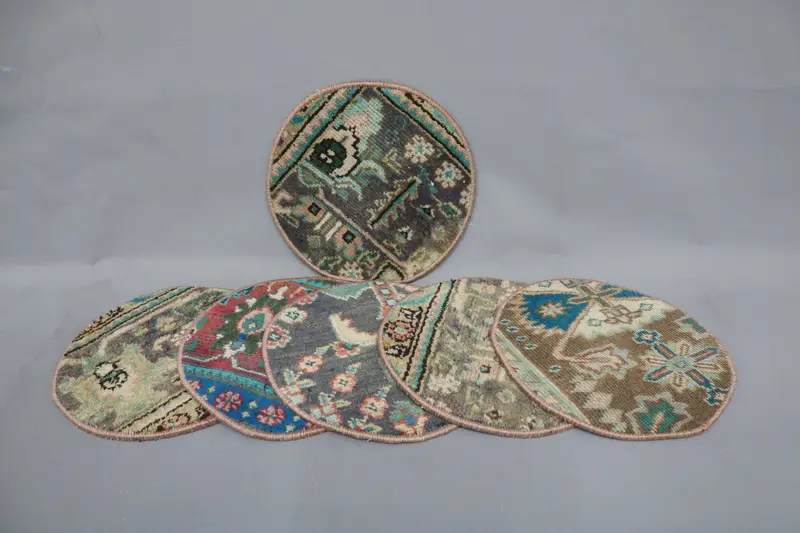 Böhmische blaue und rosa Kreis-Tischsets, Tischsets aus Baumwolle und Wolle