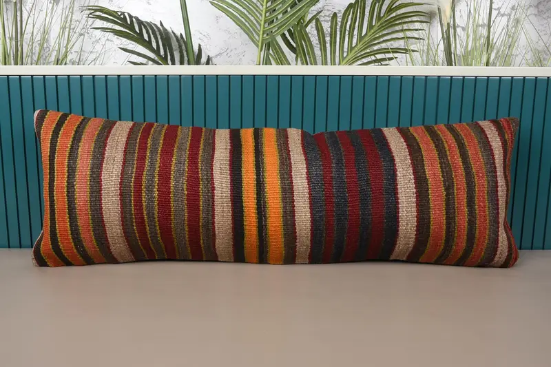 Langer Lumbal-Kissenbezug, 30,5 x 88,9 cm, antik gestreifter brauner Kissenbezug für Schlafzimmer - 1