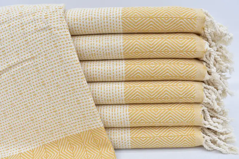 Personalized Turkish Cotton Diamond Towel, Mustard, 70x40 Inches