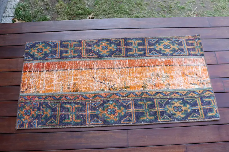 1.8x3.7 ft Turkish Vintage Rug, Small Rug, Oushak Orange Wool Rug - 1