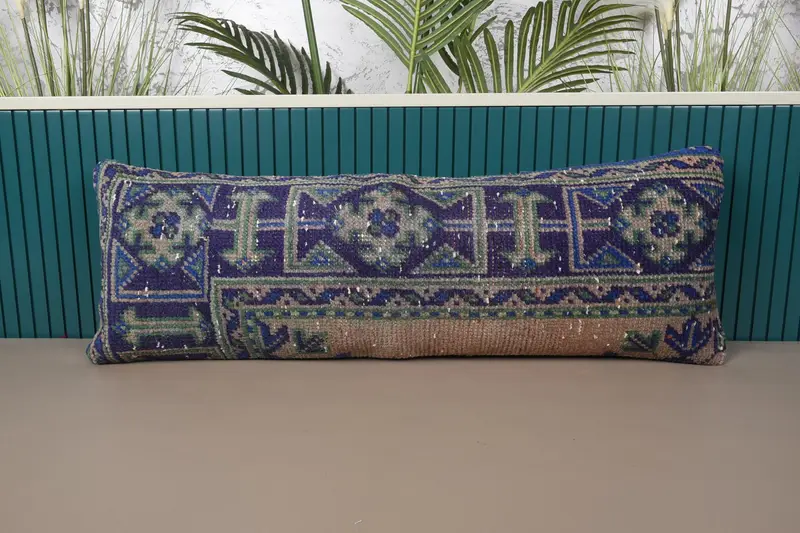 Blaues und grünes südwestliches besticktes Kissen, handgemachtes Vintage-Wurfkissen