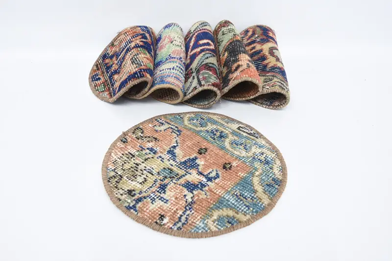 Manteles individuales bohemios con círculos azules y rojos, manteles individuales de algodón y lana