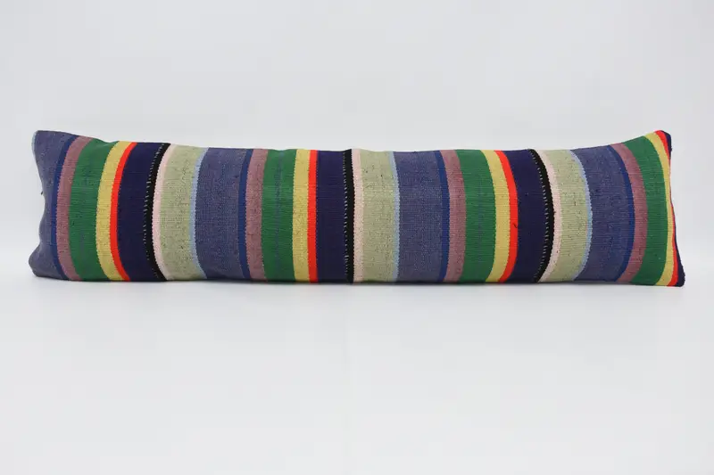 Throw Rectangle Striped Cushion Case, Wool Moroccan 30x120 cm Blue Euro Sham - 1