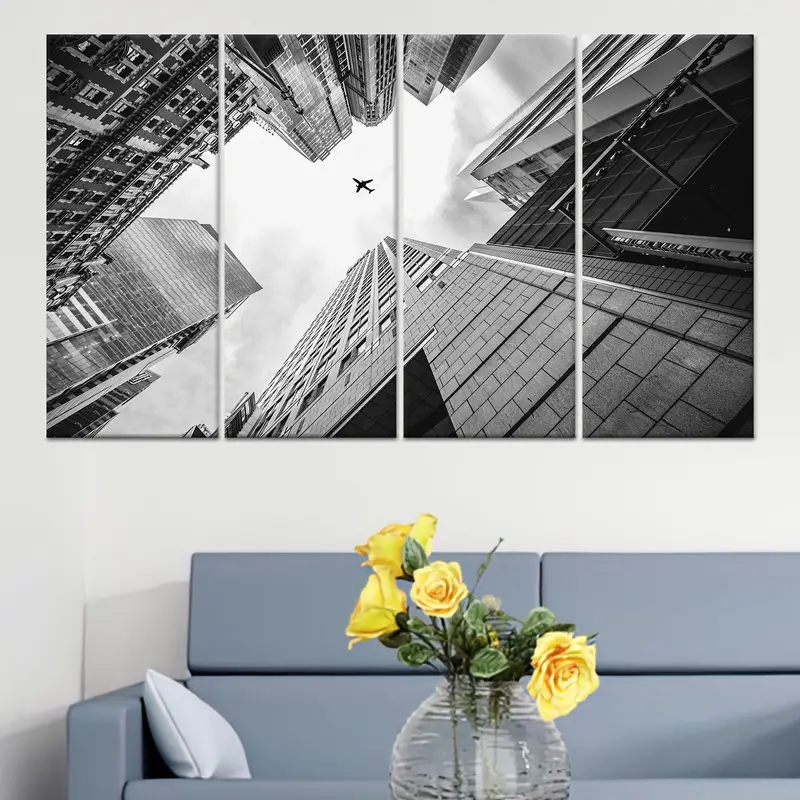 Modern Siyah Beyaz Kanvas: Gökdelenler, Havacılık, Ofis, Yatak Odası