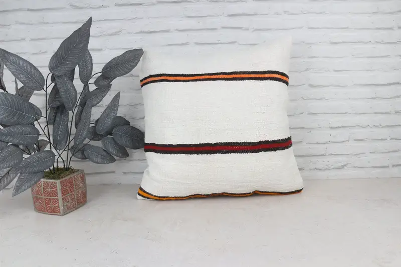 Vintage Pillow, Pillow Case, Bolster Throw Pillow Sham, Home Decor Pillow, 22x22 White Pillow Case, Handmade Kilim Cushion, Aztec Pillow - 1