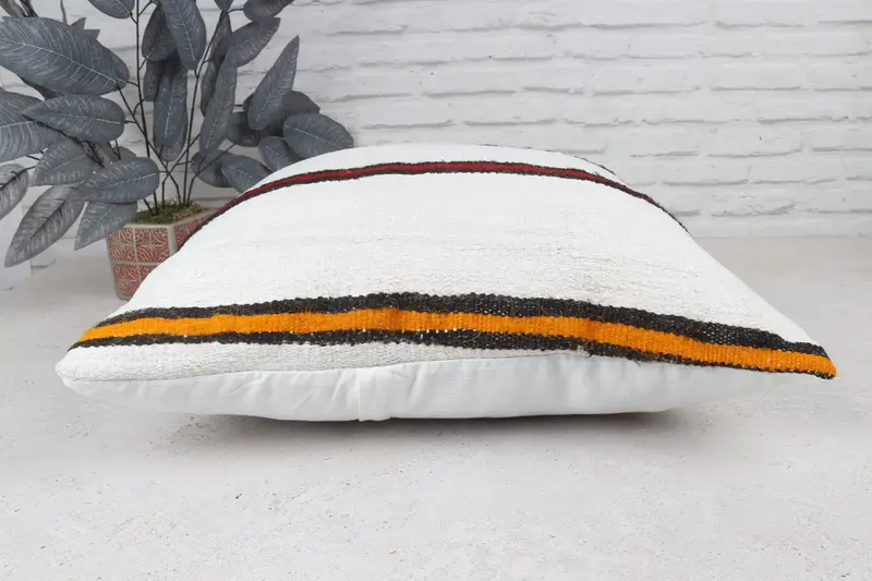Vintage Pillow, Pillow Case, Bolster Throw Pillow Sham, Home Decor Pillow, 22x22 White Pillow Case, Handmade Kilim Cushion, Aztec Pillow - 6