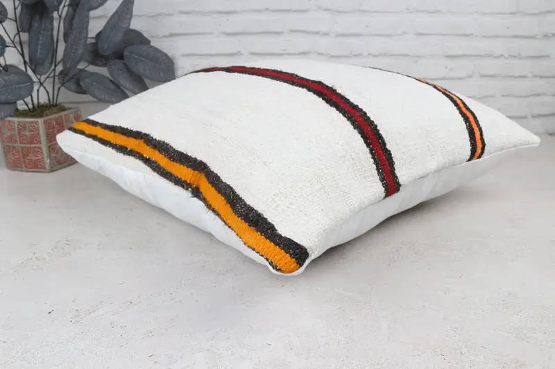 Vintage Pillow, Pillow Case, Bolster Throw Pillow Sham, Home Decor Pillow, 22x22 White Pillow Case, Handmade Kilim Cushion, Aztec Pillow - 7