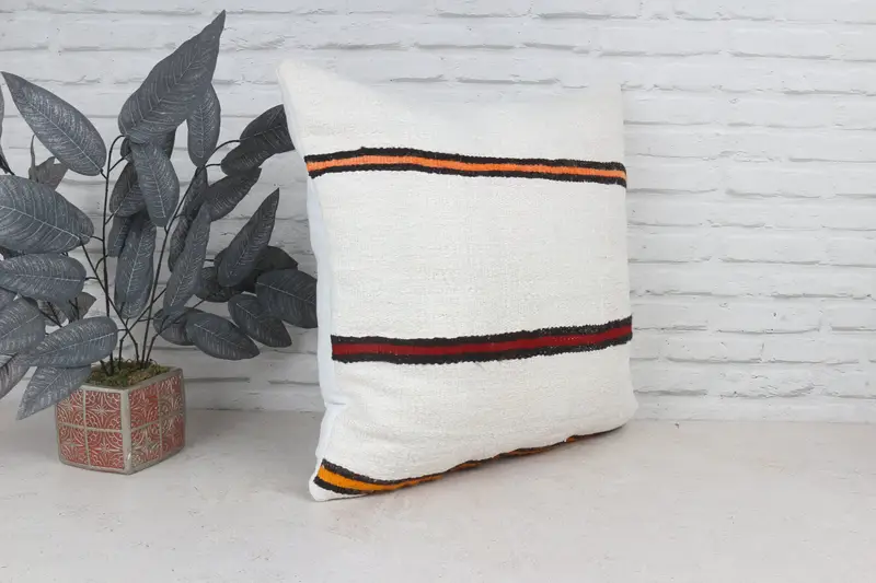 Vintage Pillow, Pillow Case, Bolster Throw Pillow Sham, Home Decor Pillow, 22x22 White Pillow Case, Handmade Kilim Cushion, Aztec Pillow - 4