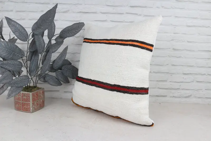 Vintage Pillow, Pillow Case, Bolster Throw Pillow Sham, Home Decor Pillow, 22x22 White Pillow Case, Handmade Kilim Cushion, Aztec Pillow - 5