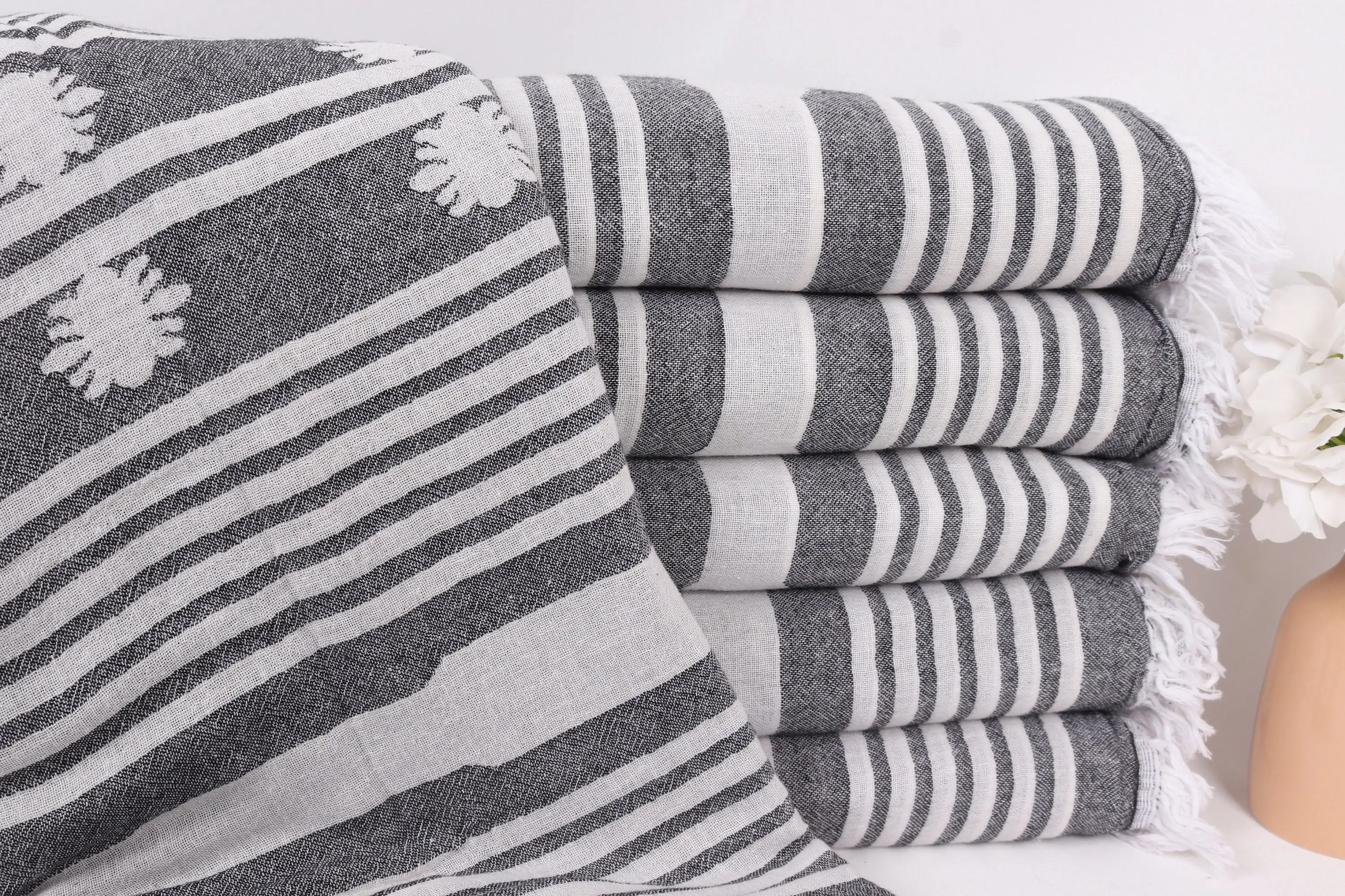 Black Cotton Paisley Blanket, 60x83 Inches, Recycled and Organic Cotton - 1