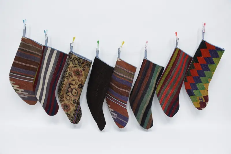 Bej Noel Süsleri Çorabı, 14 İnç Genişliğinde Noel Çorabı