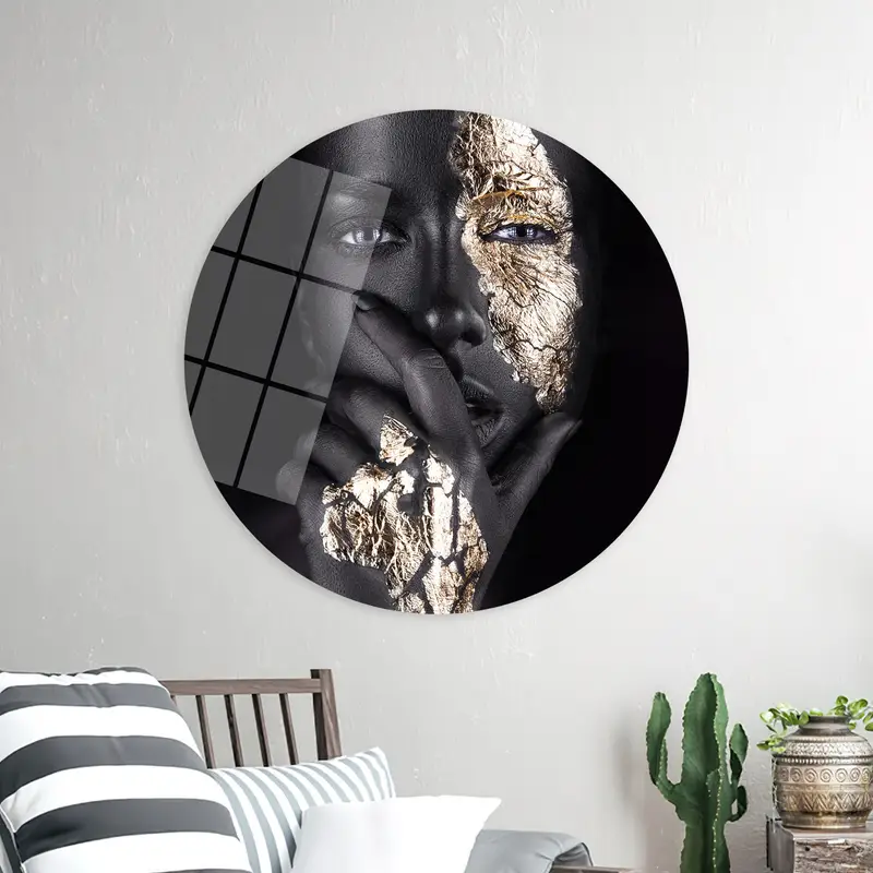 エレガントなアフリカの女性ゴールド メイクアップ キャンバス プリント - 現代アート