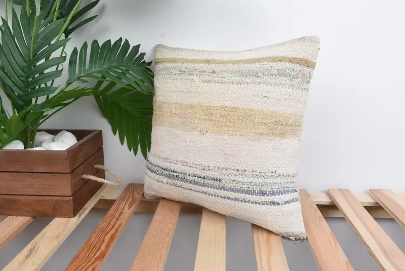 Interior Designer Pillow, 14x14 White Pillow, Garden Pillow Sham, Cushion, Art Deco Pillow Sham, Handmade Kilim Cushion, Kilim Cushion Sham - 5